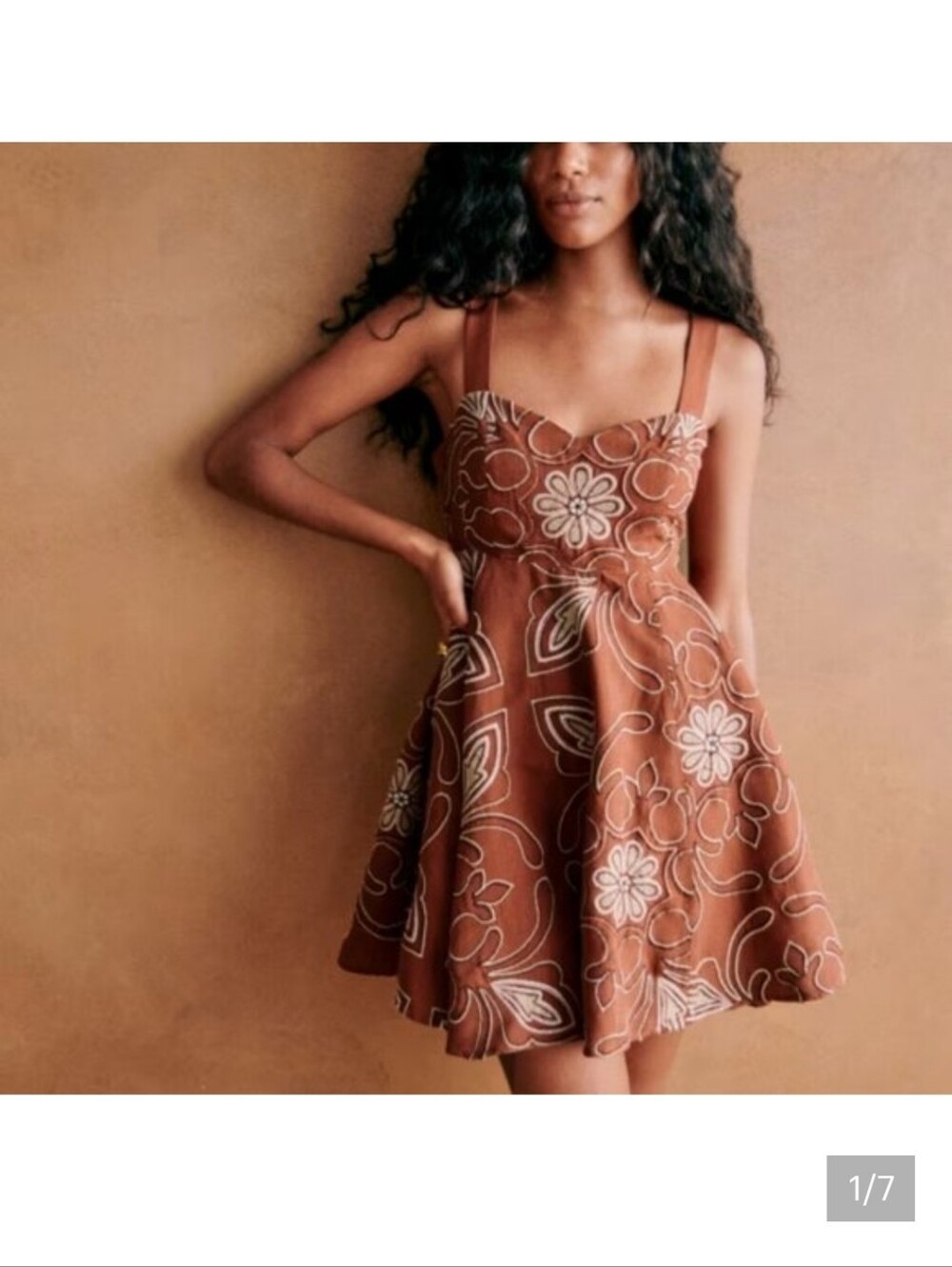 SÉZANE Brown Floral Fit-and-Flare Sundress with Spaghetti Straps